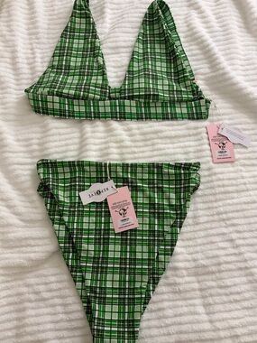 Junk Ldn Green Plaid Triangle Bikini Set (Florence Top & Jasmin Brief)